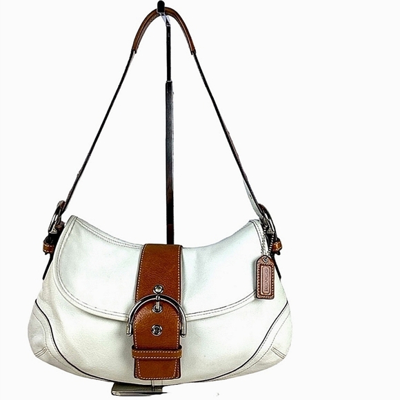 VINTAGE COACH #9248 HAND BAG WHITE LEATHER HOBO FLAP SHOULDER BOHO PURSE FLAP - Picture 1 of 14